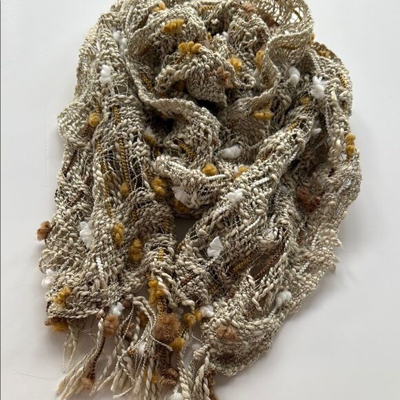 CHIC TEXTURED NEUTRAL NATURAL RECTANGULAR SCARF TEXTURED BEIGE TAN WHITE - Picture 3 of 9